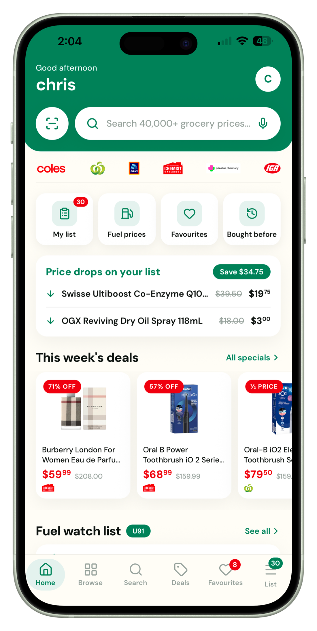 ShopAround home screen on iPhone