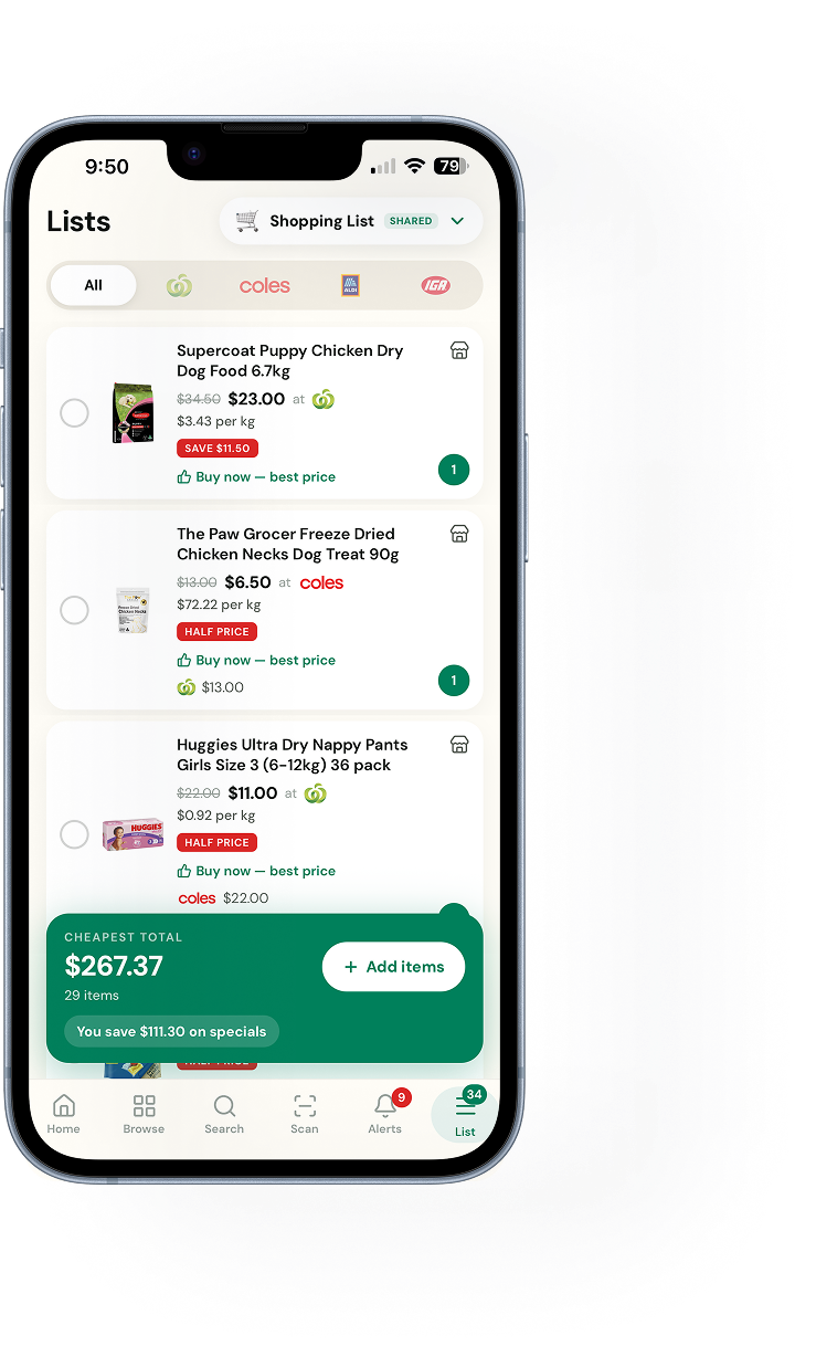 ShopAround list screen on iPhone